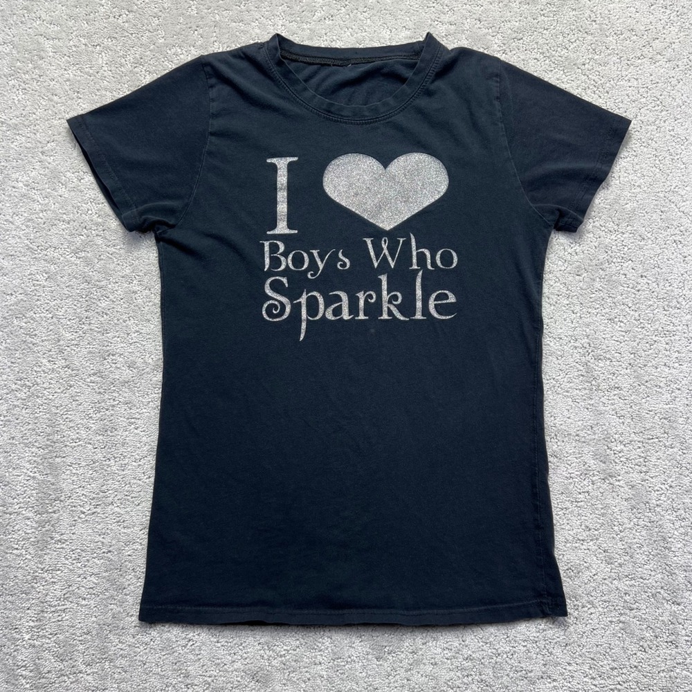 Y2k Twilight Edward Cullen T-Shirt Womens M?? Black I Love Boys Who Sparkle